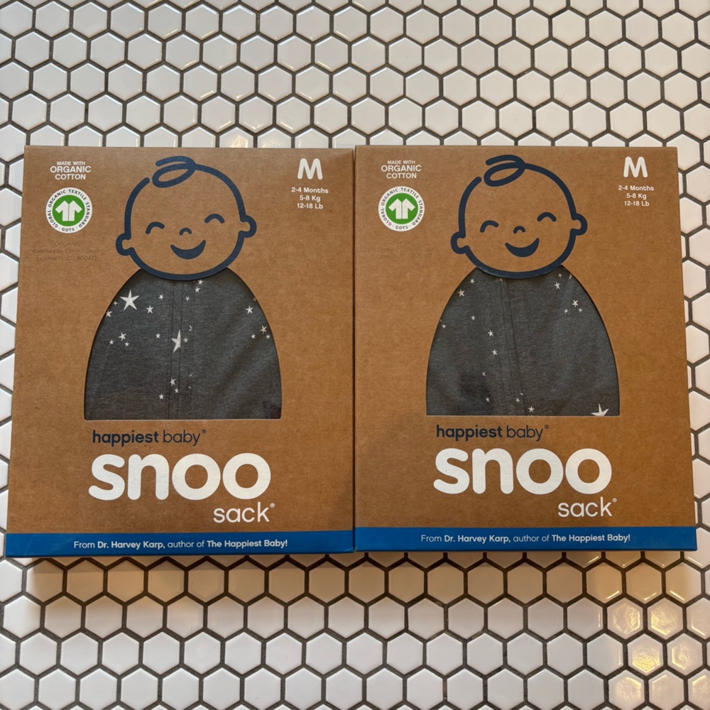 Set of 2 Happiest Baby 100% Organic SNOO Sleep Sacks - Size M Charcoal Stars